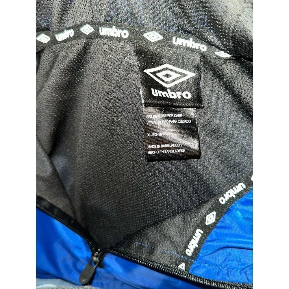 Umbro Hooded Windbreaker Track Jacket Lined Blue youth boys Size XL 16 18